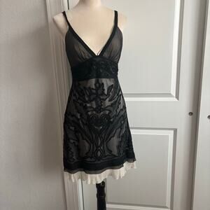 Sue Wong Nocturne Black Silk Dress Embroidered Lace Ruffle Sz 4 Y2K Whimsigoth